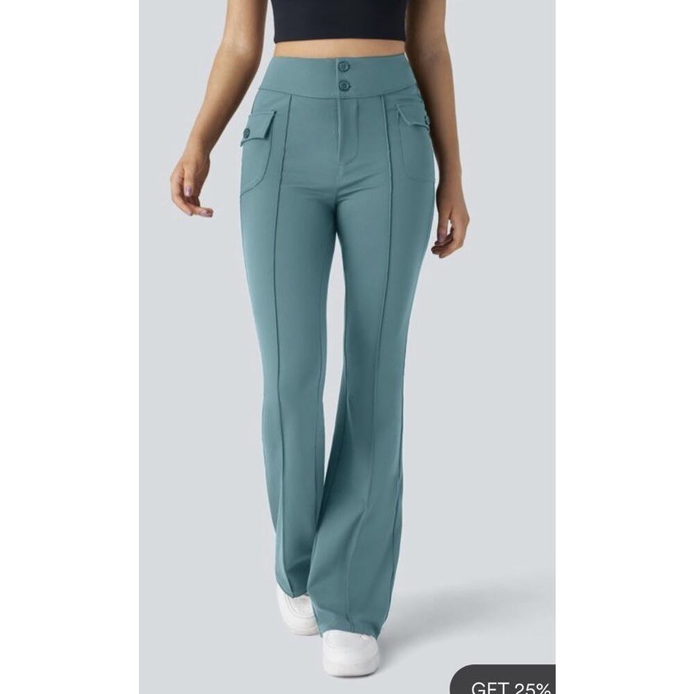 HALARA Blue Green Sculpt Knit Booty Boost High Waist Flare Pants Sz M NWT - Picture 5 of 11